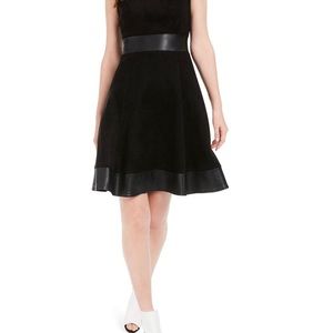 Calvin Klein Faux-Leather-Trim and Faux Suede Fit and Flare Dress
